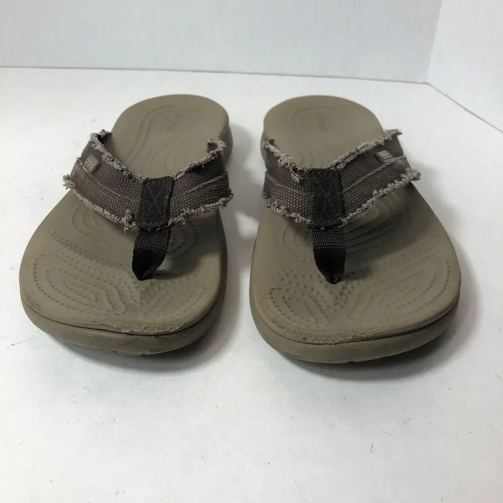 Crocs Sandals Mens Size 7 Dual Comfort Distressed Flip Flops Thong Taupe Brown C
